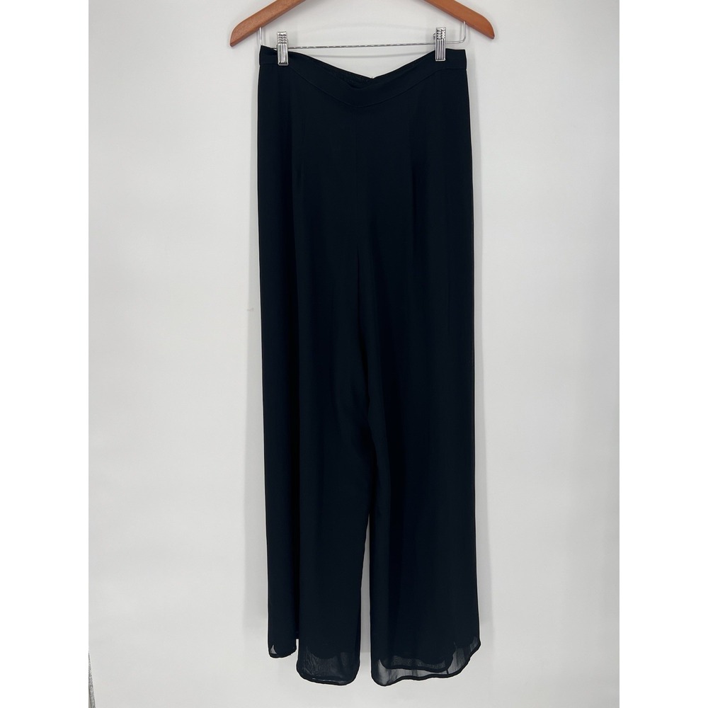 TADASHI Black Sheer Wide Leg High Waist Evening Dress Palazzo Pants Size 10